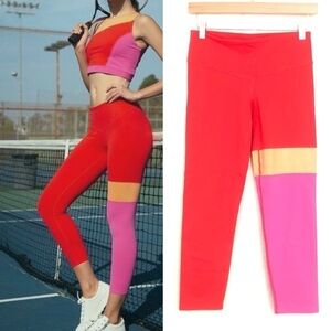 JoyLab Bright Red Pink Color Block Athletic Workout Leggings EUC Women's Small